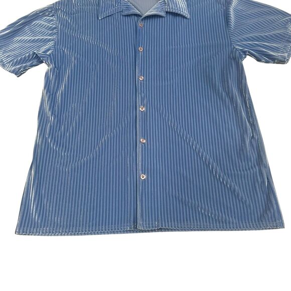 Vintage Positano Shirt Mens XL Blue Velvet Iridescent Button Up Disco Rave - Picture 3 of 15